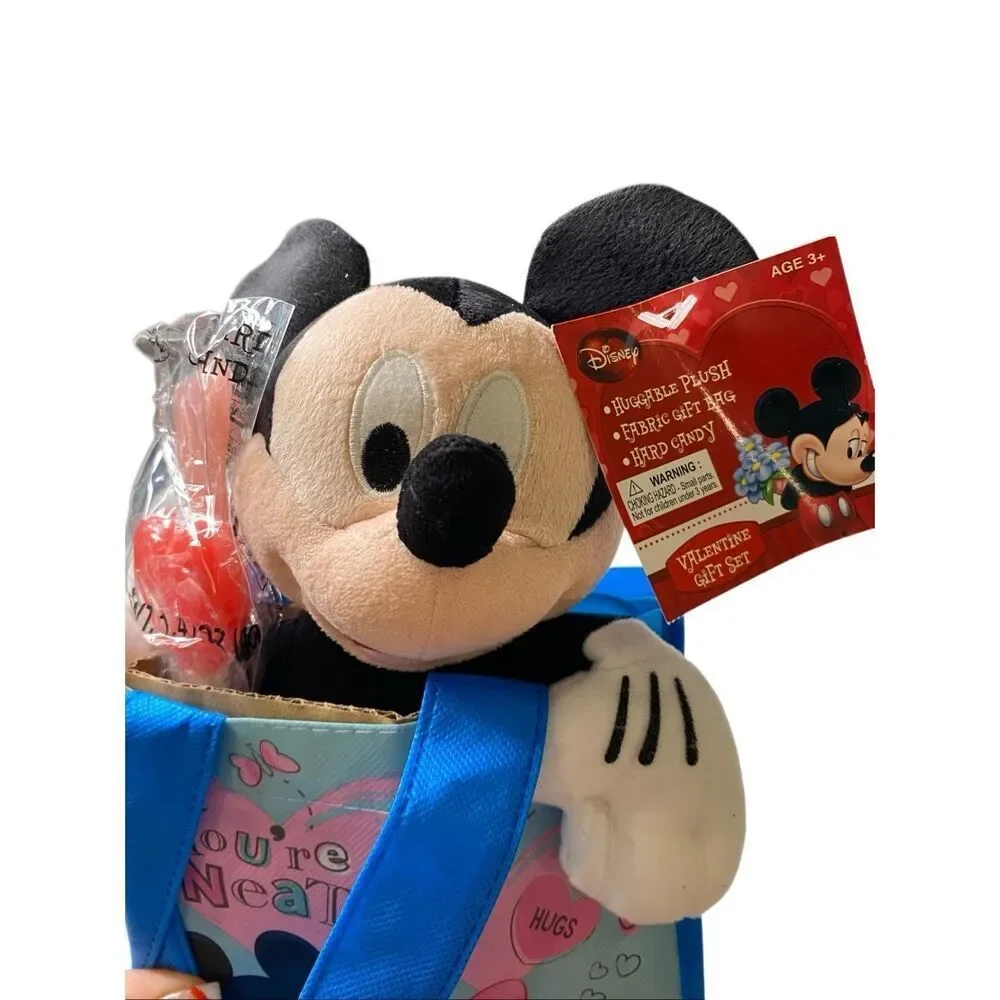 Disney Mickey Mouse Valentine Gift Set Plush Tote Bag Candy Hearts Blue Nwt